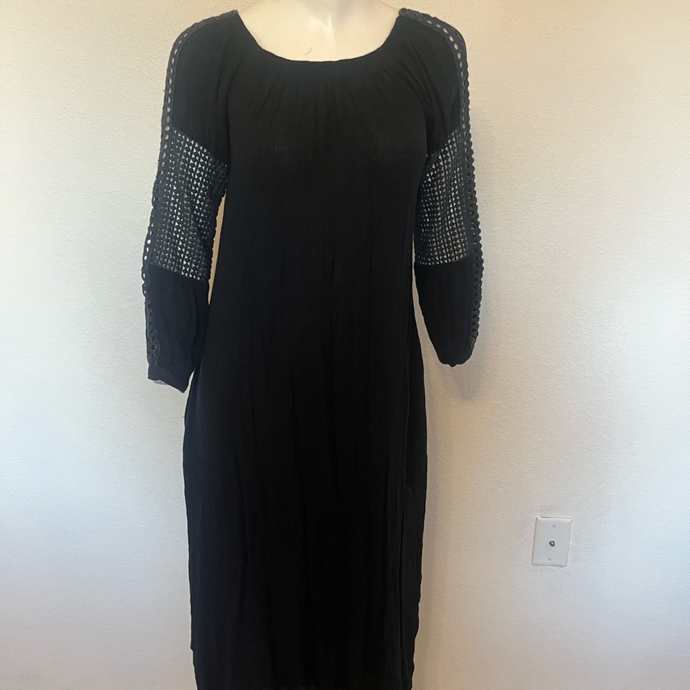 Elegant Black Long Sleeve Dress with Embellished Sleeves